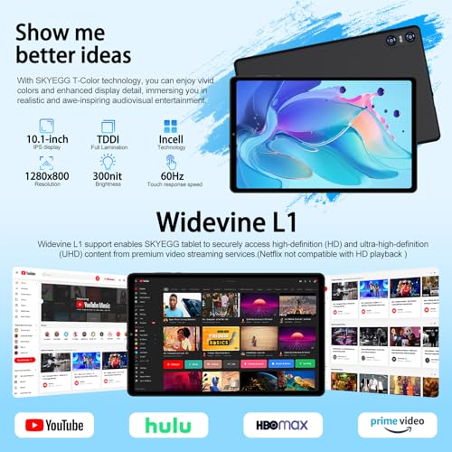 Image of 2026 Android 15 Tablet with Keyboard, 10.1 Inch Tablets FHD Display 30GB RAM 64GB ROM 1TB Expand, Octa-Core 2.0GHz, Widevine L1, 6000mAh Battery, 5G WiFi & GPS, Gemini AI, 2-in-1 Tableta PC - Black