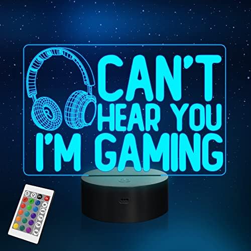 Can't Hear You I'm Gaming Night Light, zestaw słuchawkowy graficzne gry wideo dla gracza prezent zabawna lampa z iluzją 3D 16 zmieniających się kolorów dotyk i pilot zdalnego sterowania dla mężczyzn,