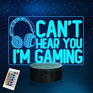 Can't Hear You I'm Gaming Night Light, zestaw słuchawkowy graficzne gry wideo dla gracza prezent zabawna lampa z iluzją 3D 16 zmieniających się kolorów dotyk i pilot zdalnego sterowania dla mężczyzn,