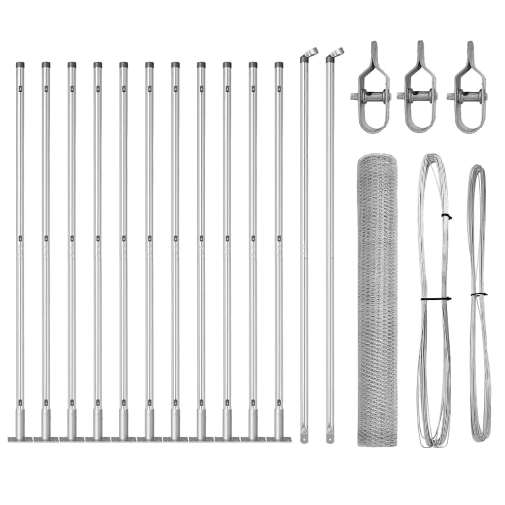 Outdoor Fence Post Set Silver 25 x 0.8 m Steel Garden Barrier for Security Corrosion Resistant Weatherproof Fencing Panel with Concrete Posts