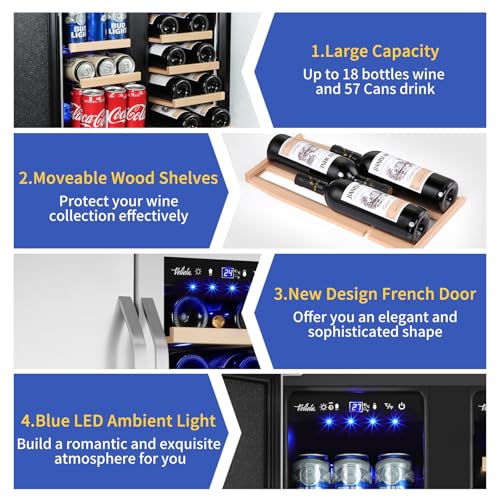 Image of 24 Inch Wine and Beverage Refrigerator, Dual Zone Wine Beverage Cooler, Built-in /Freestanding Beer and Wine Fridge with a Powerful Compressor, 20 Bottles and 88 Cans Capacity