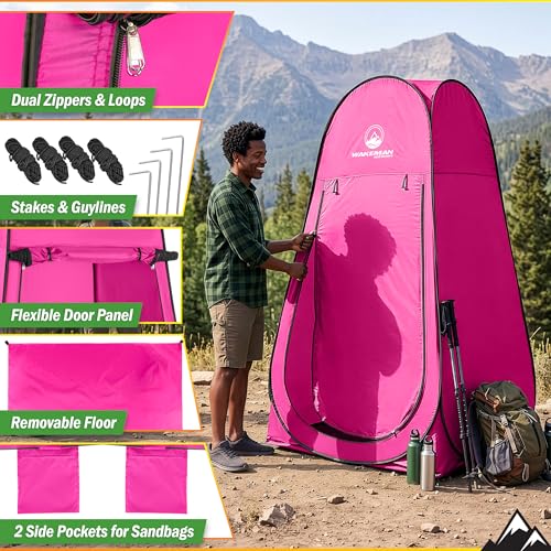 Image of Wakeman Pop Up Changing Tent, 3.3 x 3.3 x 6.2ft, Camping Shower Tent for Portable Toilet Stall or Dressing Room with Carry Bag for Camping, Beach, or Tailgate, Polyester