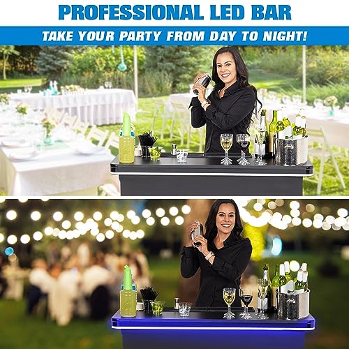 Image of GoBar PRO Commercial Grade Portable Bar Table - Mobile Bartender Station for Events - Includes Black Skirt and Carry Case - Standard or LED, Pack 1