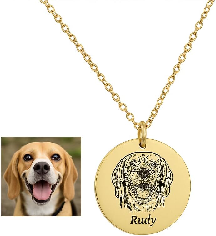 Happily Ever Custom 925 Sterling Silver Dog Portrait Necklace – Personalized Memorial Pet Jewelry with Photo Engraving – Handmade Gift for Dog/Cat Lovers – Animal Keepsake