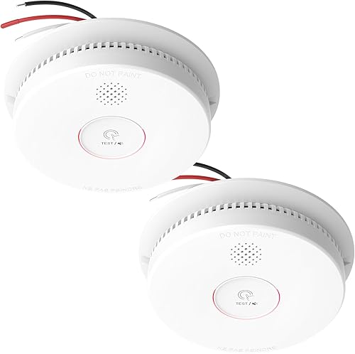 Miniatura 8 de Detectores de humo interconectados con cable, alarma de humo fotoeléctrica con batería de reserva de 9 V, botón de pruebasilencio, alarma de