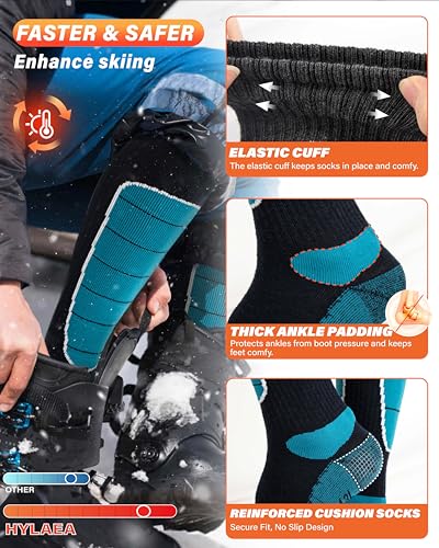 Image of Hylaea Merino Wool Ski Socks, Cold Weather Socks for Snowboarding, Snow, Winter, Thermal Knee-high Warm Socks, Hunting