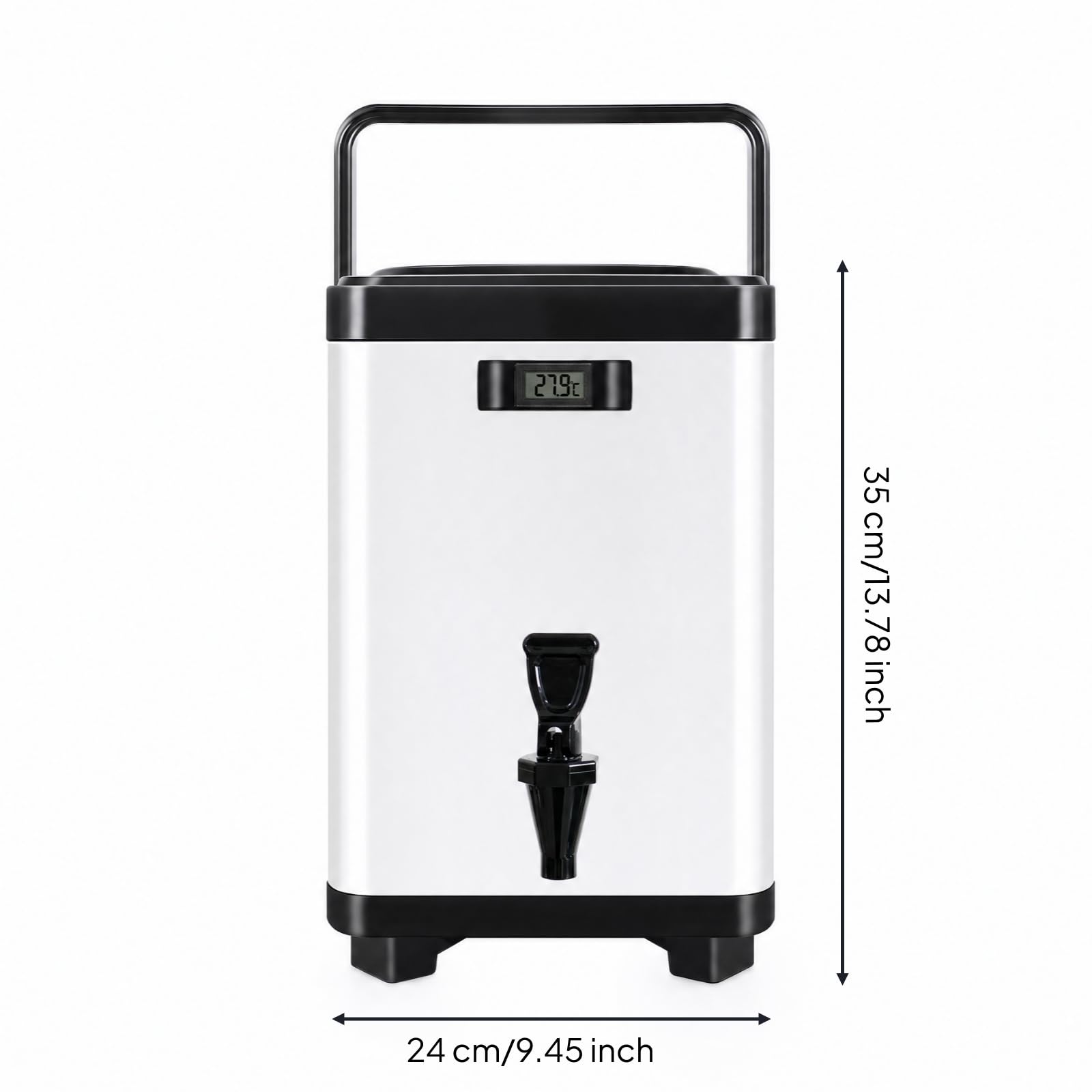 Cubo Térmico con Visor Térmico Aislado Térmicamente Termo Dispensador Bebidas con Grifo Resistente Dispensador Bebidas Laterales, Blanco, 8L