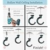 Large Swag Ceiling Hooks Heavy Duty Swag Hook with Hardware for Hanging Plants Ceiling Installation Cavity Wall Fixing (2 Sets, Black)