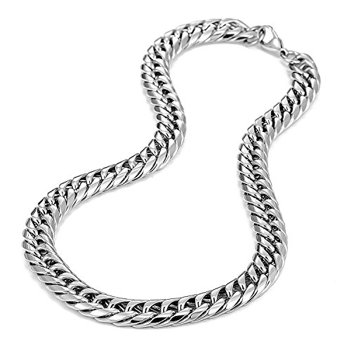Urban Jewelry Men's Stainless Steel Chain Necklace Ultra Thick and Wide (Silver,13.5 mm width, 19,21,23 Inch)4