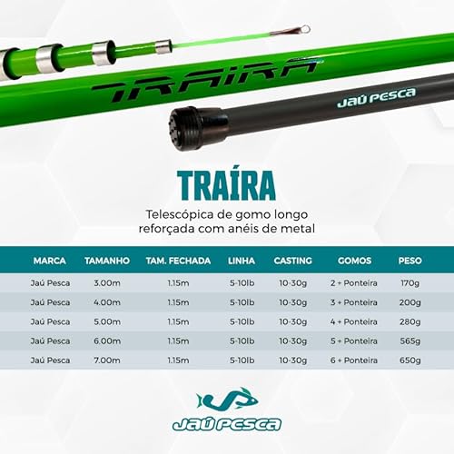 Vara Telescópica Para Traíra 5m, Ponta Grossa, 40% Carbono