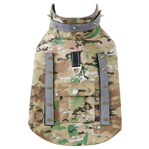 HDKUW Spiked Small Dog Vest with Handle – Anti-Bite & Predator Protective Tactical Dog Harness, Adjustable Fit with D-Ring & Breathable Linings Green Camouflage M