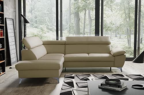 VENESETTI - Canapé d'angle Convertible en Cuir Italien de Luxe 5/6 Places Warren II, avec Coffre, Beige, Angle Gauche