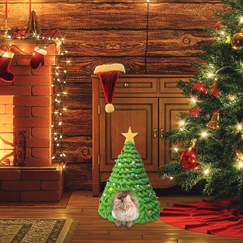 Haustier Weihnachtsbaum Katzenbetten Haus Selbstgemachtes Materialset - Weihnachtsbaumkatze Höhlenbett, Katzen Hausmaterial - Tragbares Grüne Haustierzelt, Weihnachtsdekoration Haustiere Haus