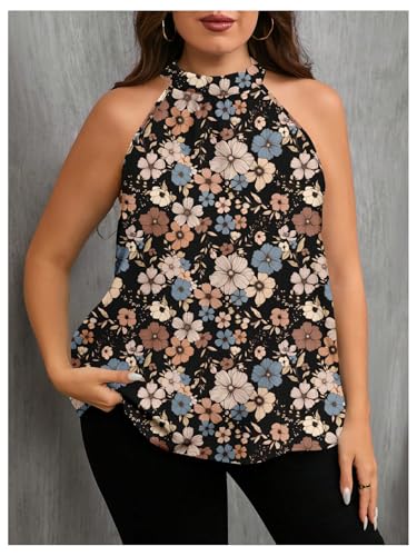 Image of RoseSeek Women's Tropical Paisley Halter Blouse Boho Shirt Vacation Tops | Polka Dots Print, Halter Tops, Summer Tops, Going Out Tops, Beach, Dressy Tops, Boho Blouses