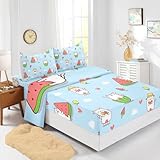 XYNHML Kid Cartoon Cat Sheet 4Pcs Full Cute Kitten Ice-Cream Heart Bedding Kawaii Pet Cat Sheet Set for Teen Boy Girl Cloud Watermelon Bed Decor with 1 Flat Sheet and 1 Fitted Sheet+2 Pillowcases