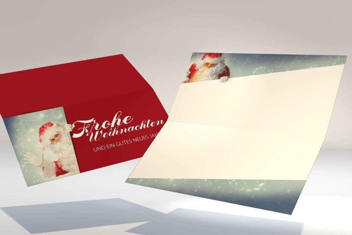 Weihnachtskarten Set | DerWeihnachtsmann| 100 Motivpapier DIN LANG | 100 Briefumschläge | Kuverts OHNE FENSTER im DIN LANG-Format | Karten Set