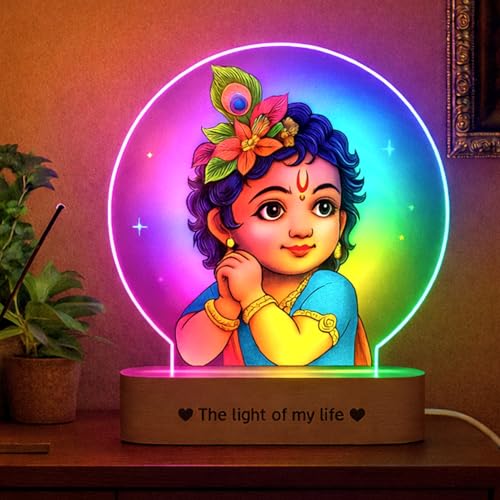 Image of ZOCI VOCI Bal Krishna LED Photo Frame Lamp with Light - Krishna Night Lamp for Pooja Room, Spiritual Home Decor, Diwali Gift, Temple Decoration, Bedside Table Lamp (RGB Smooth - (No Remote))