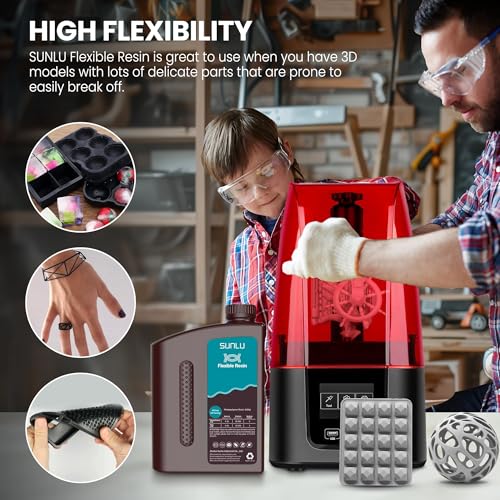 Image of SUNLU Flexible 3D Printer Resin, 70A 3D Printing Resin for Printing Soft and Flexible Items, Bendable and Not Brittle, Fast Curing 405nm UV Photopolymer Resin. 1000G Gray