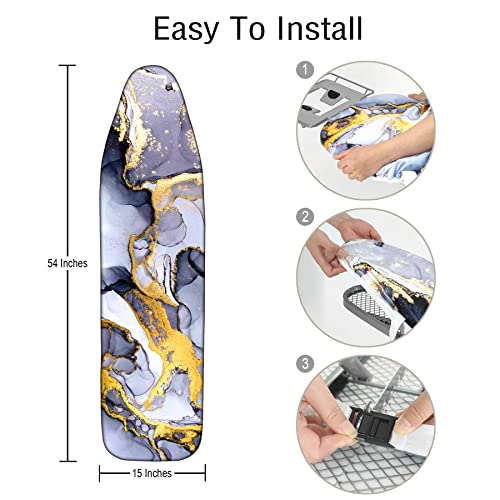 Blublu Ironing Board Cover Standard Size 15"X54", Protective Scorch Mesh Cloth, Thick Padding With Elastic Edge - Marble #TOP2