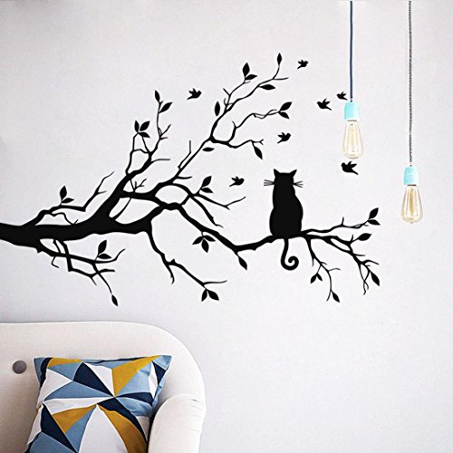 AIMTOPPY Cat On Long Tree Branch Wall Sticker Animals Cats Art Decal Kids Room Decor