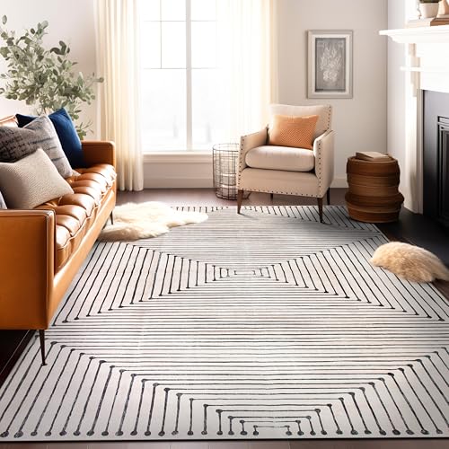 Rugshop Marbella Bohemian Stripes Washable Non Slip Area Rug 9'x12' Beige