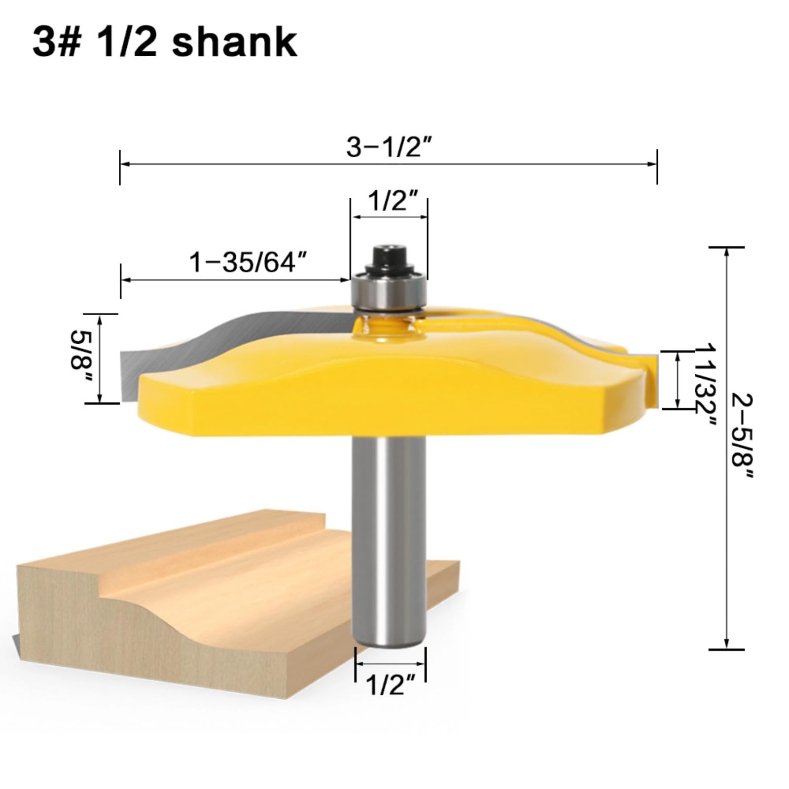 Punta per fresatrice a pannello rialzato, gambo da 1/2 pollici, baia da 8,9 cm, in carburo, per la lavorazione del legno, scanalatura e fresatura di porte
