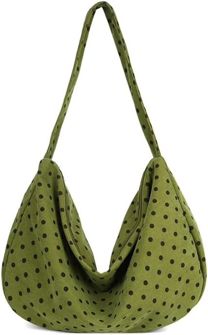 Green Polka Dot Hobo Shoulder Bag, Casual Tote Handbag for Women