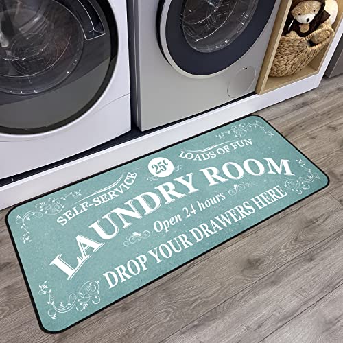 Romamigo Laundry Room Rug Runner Non Slip Laundry Mats Mudroom Laundromat Runner Farmhouse Kitchen Floor Mat Bathroom Laundry Room Decor Accessories(20 X 47 Inch, Teal) #TOP6