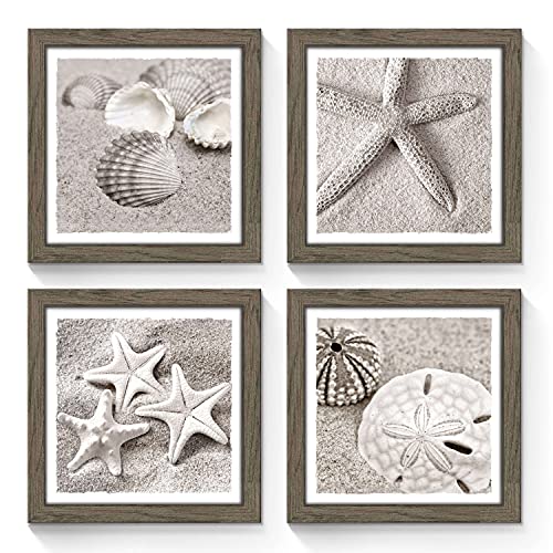 Framed Beach Gallery Wall Art: Starfish Seashell Conch Collection Pictures Prints Set of 4 Wall Decor for Bedroom (Multi-Style) Framed Beach Gallery Wall Art: Starfish Seashell Conch Collection Pictures Prints Set of 4 Wall Decor for Bedroom (Multi-Style)