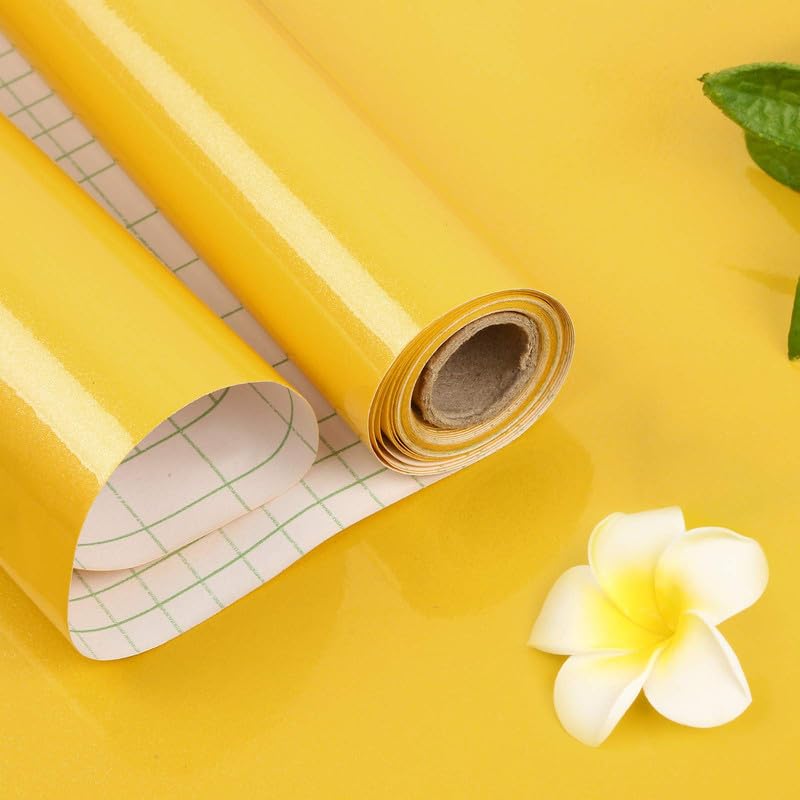 Image of HOME13 Yellow Glossy Self Adhesive Wallpaper Removable and Decorative Vinyl Wallpaper for Kitchen Countertop Cabinets Table /Pack of 2 /2 Ft by 12 Ft