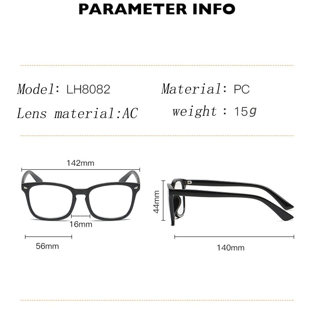 FREAZE Retro Lesehilfe Brillen Anti Blaulicht Lesebrille Anti Rays Computer Brille Für Damen Herren Fashion Brille Lesehilfe Ultraleicht 1.0X,1.5X 2 Stück (Color : Transparent, Size : +3.0)
