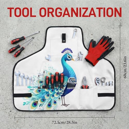 Delantal de trabajo azul con diseño de pavo real miniatura 2