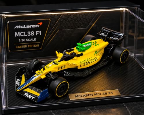 Image of McLaren MCL38 F1 Inspired Die-Cast Pull Back Racing Car Toy, 1:36 Scale Metal Formula Race Car Model, Realistic Motorsport Collectible Vehicle for Kids 3+ Years, Boys & Racing Fans (Yellow)