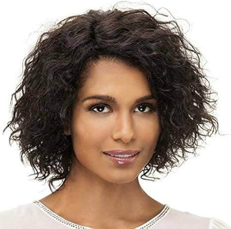 Amazon Co Jp ヨーロッパのかつら ボリュームふわふわコーンホット少し短い巻き毛の斜め前髪短い髪 ビューティー