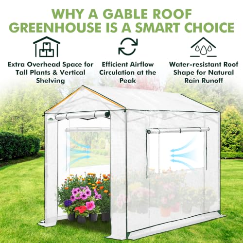 Image of EAGLE PEAK 8x6 Pop Up Walk in Greenhouse, Easy Setup, Gable Roof, White