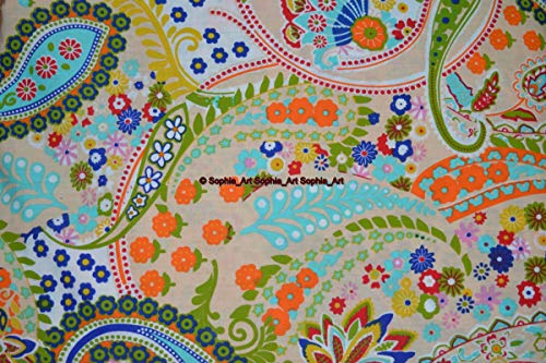 Image of Indian Hand-Block Printed Jaipuri Print Tropical Paisley Floral Ethnic Sanganer Kurti Print Cotton Fabric (Beige Paisley, 20 Yards)