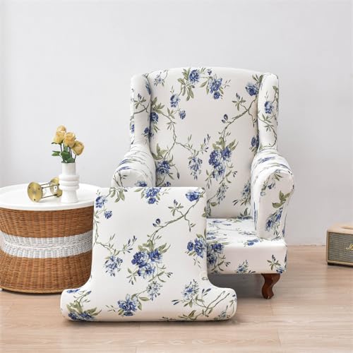 Fundas de sillón orejero floral azul para dar vida a su salón y crear un rincón de lectura relajante 4
