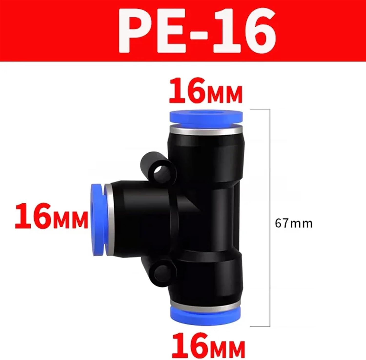 PE PEG Pneumatic Push-To-Connect Air Line Tube Fittings Tee Union 4/6/8/10/12/14/16MM Od Fittings Quick Connect Fittings (Color : PE-16, Size : 50 PCS)