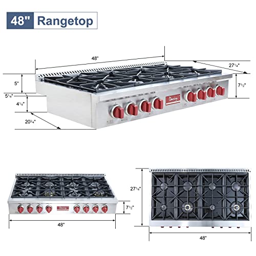 Davivy 48 Inch Gas Rangetop,Gas Cooktop With 8 Sealed Burners,Ng/Lpg Convertible Propane Natural Gas Cooktops,Stainless Steel Rangetop,Cast Iron Grates,Etl Safety Certified,110V #TOP1