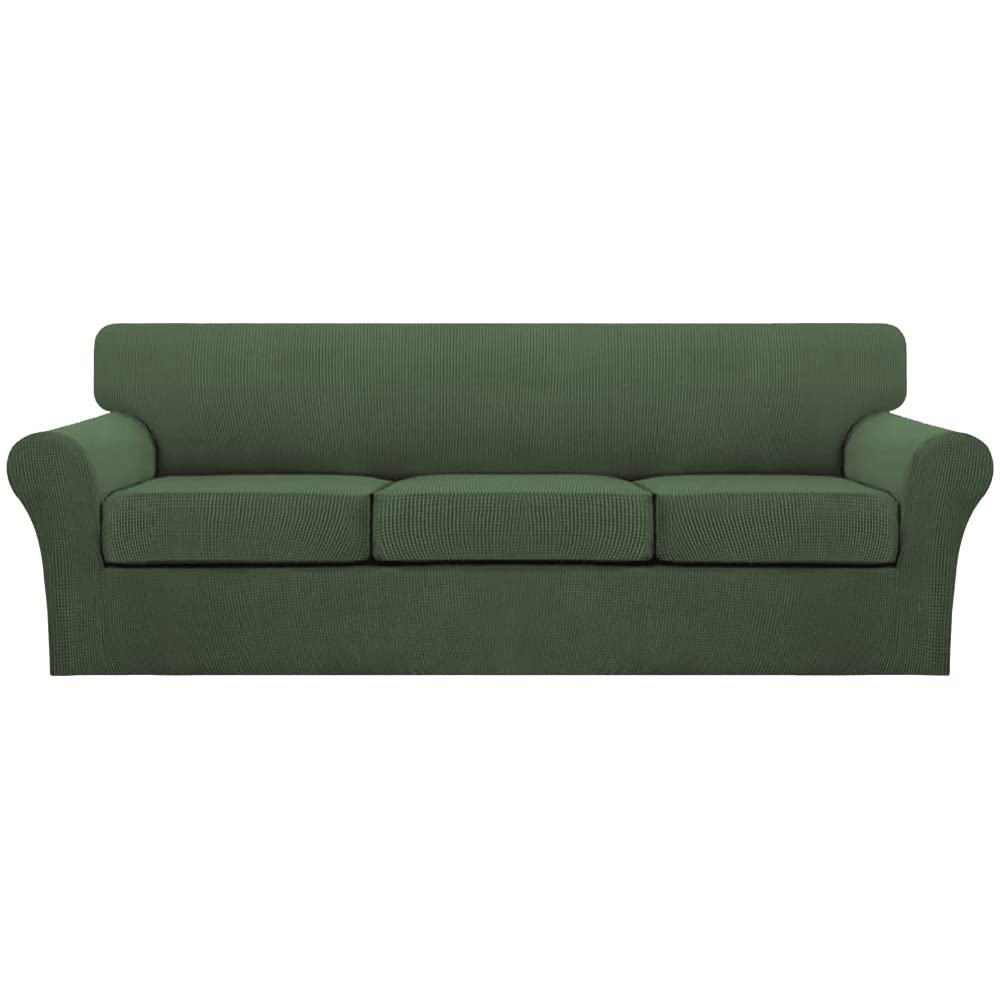 4 Piece Sofa Covers For 3 Cushion Couch Sofa Slipcover Soft Couch Cover For Dogs-Washable Sofa Furniture Covers With 3 Individual Large Cushion Covers, Feature Jacquard Fabric (XL Sofa, Bronze Green)