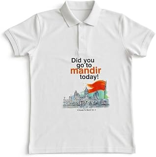 Unisex White Printed Polo T-Shirt | Cotton Blend Regular Fit | Half Sleeve Polo Collar | Casual, Spiritual & Temple Wear Price In India