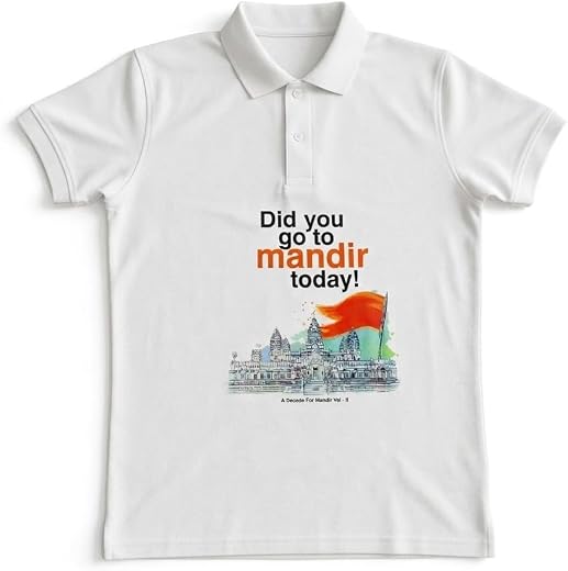 Unisex White Printed Polo T-Shirt | Cotton Blend Regular Fit | Half Sleeve Polo Collar | Casual, Spiritual &amp; Temple Wear