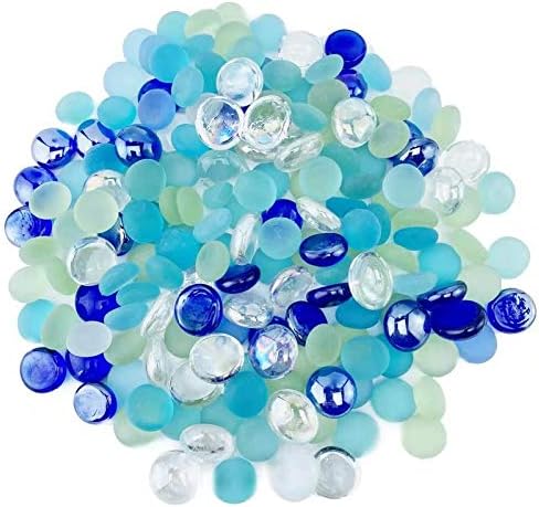 ROOFOO Decorative Flat Marbles Glass Gems Pebbles Beads Frosted Aquarium Stones for Vase Fillers,Bowl,Crafts,Floral Display, Plants Decor,Fountain,Mixed Color,1.5 LB