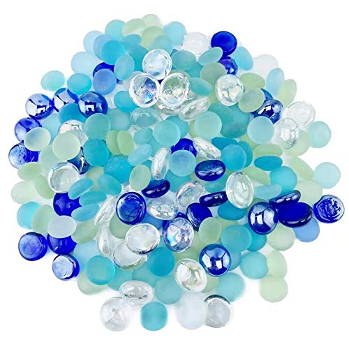 Roofoo Decorative Flat Marbles Glass Gems Pebbles Beads Frosted Aquarium Stones For Vase Fillers,Bowl,Crafts,Floral Display, Plants Decor,Fountain,Mixed Color,1.5 Lb #TOP1