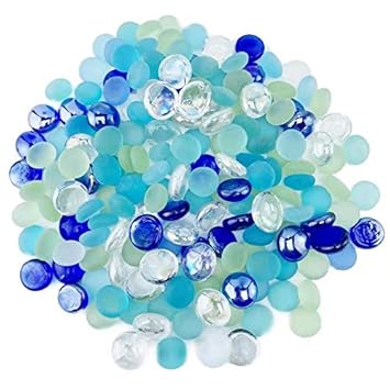 ROOFOO Flat Marbles Glass Gems Pebbles Beads Frosted Aquarium Stones for Vase Fillers,Bowl,Craft Mosaics,Garden Plants Decor,Fountain,Mixed Frosted,1.5 LB