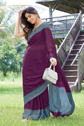 Image of MIRCHI FASHION Saree for Woman Chiffon Georgette Polka Dot Border | Plain Lightweight Women's Sari with Printed Pallu and Blouse Piece