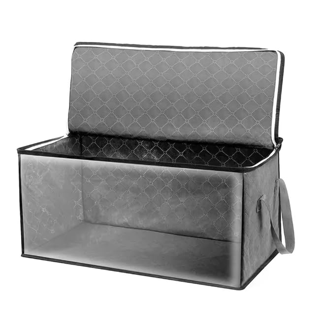 [HOT] Super Large Capacity Clothes Storage Bag Non-Woven Foldable Quilt Storage Bag with Lids Zipper Wardrobe Clothing Organizer Sorting Box (Grey)