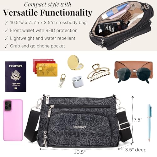 Image of Baggallini Original Everyday 11x7.5 Crossbody Bags Rfid Protected Lightweight Nylon Zippered Travel Purse