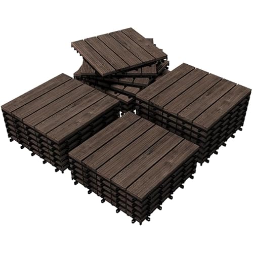 Yaheetech 27PCS Interlocking Wooden Flooring Patio Deck Tiles Solid Wood Tiles Outdoor 12 x 12in Black