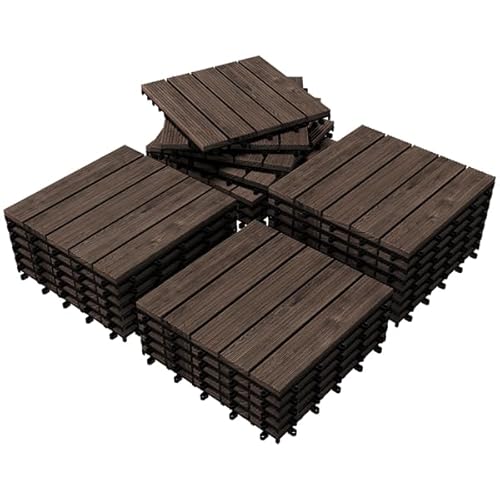 Yaheetech 27PCS Interlocking Wooden Flooring Patio Deck Tiles Solid Wood